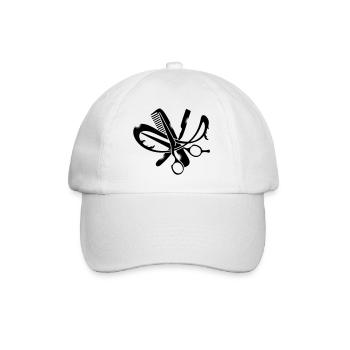 A hairdresser logo with comb, scissors and a razor - Baseball Cap - white/white - Front