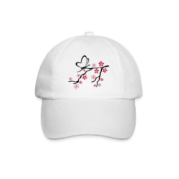 Liebe - Schmetterling Herz Zweig - Baseballkappe - Weiß/Weiß - Vorne