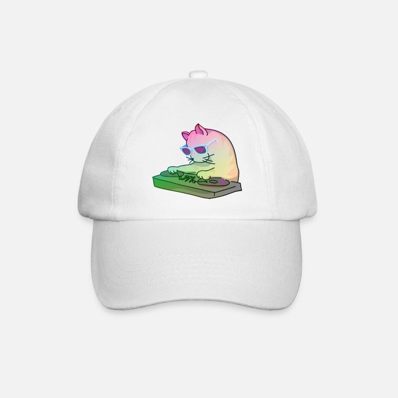 Rainbow DJ Kitty - dj cat - Baseball Cap - white/white