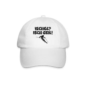 Ischgl Ischgeil (Vintage Schwarz) Ski Skifahrer - Baseballkappe - Weiß/Weiß - Vorne