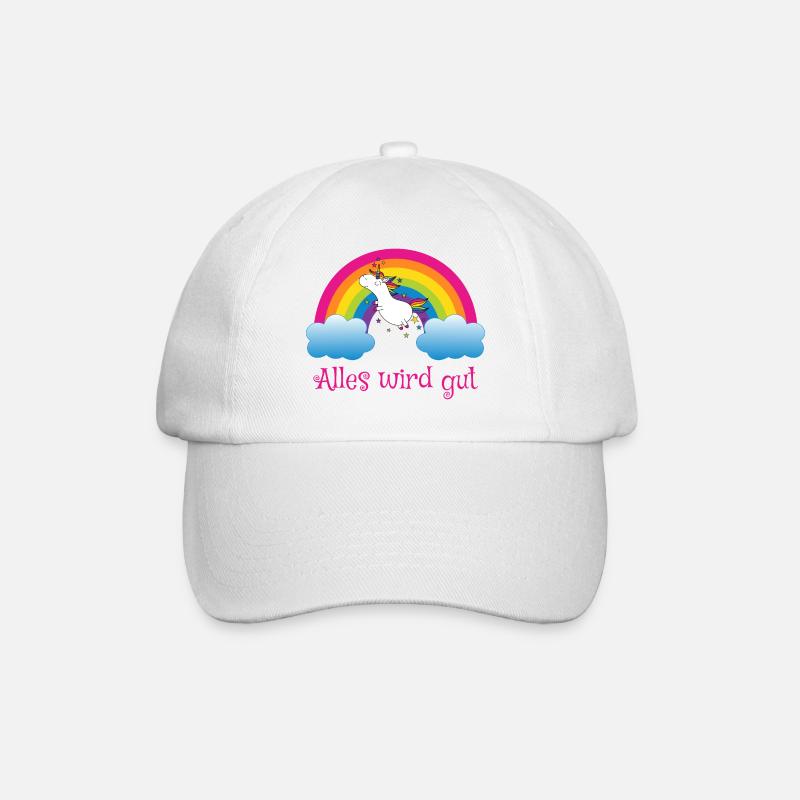Regenbogen Einhorn Spruch Alles wird gut - Baseballkappe - Weiß/Weiß
