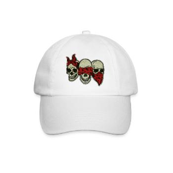 Drei Schädel mit roter Augenmaske / Three Skulls - Baseballkappe - Weiß/Weiß - Vorne