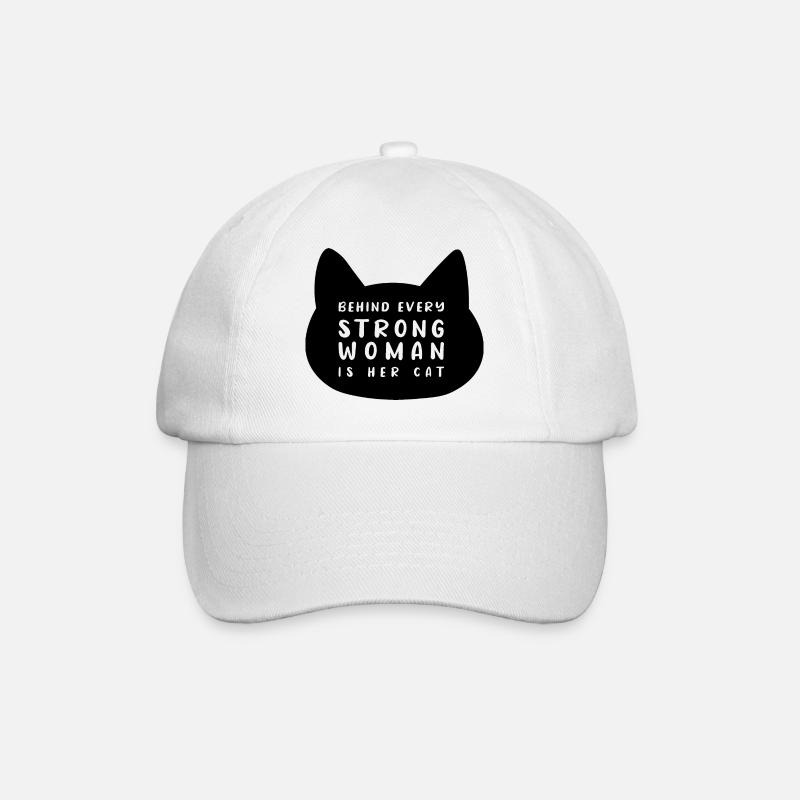 Behind every strong woman is her cat - Baseball Cap - white/white