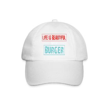 Lebensfreude mit Burger Spruch - Baseballkappe - Weiß/Weiß - Vorne
