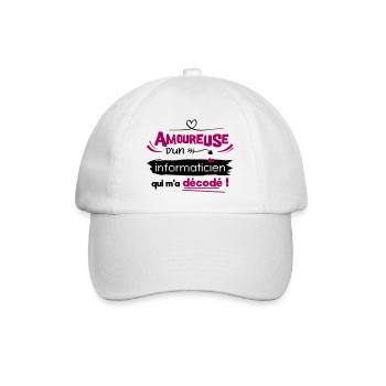Amoureuse d'un informaticien ! humour geek - Casquette classique - blanc/blanc - Devant