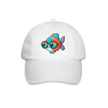 Kawaii Cute Happy Colorful Fish with Sunglasses - Baseball Cap - white/white - Front