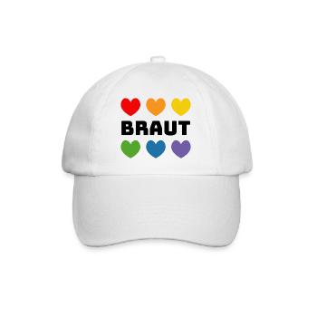 Regenbogenherzchen Braut schwarz - Baseballkappe - Weiß/Weiß - Vorne