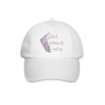 Glück schmeckt salzig – Amrum Nordsee Insel Design - Baseballkappe - Weiß/Weiß - Vorne