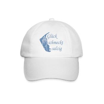 Glück schmeckt salzig – Amrum Nordsee Insel Design - Baseballkappe - Weiß/Weiß - Vorne