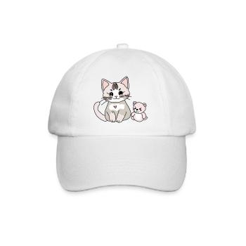 Süße Katze mit ihrem Teddy - Baseballkappe - Weiß/Weiß - Vorne