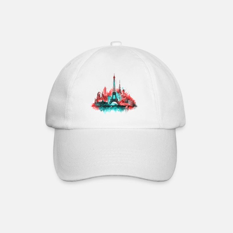 Paris Skyline Eiffelturm Frankreich Splash Bunt - Baseballkappe - Weiß/Weiß