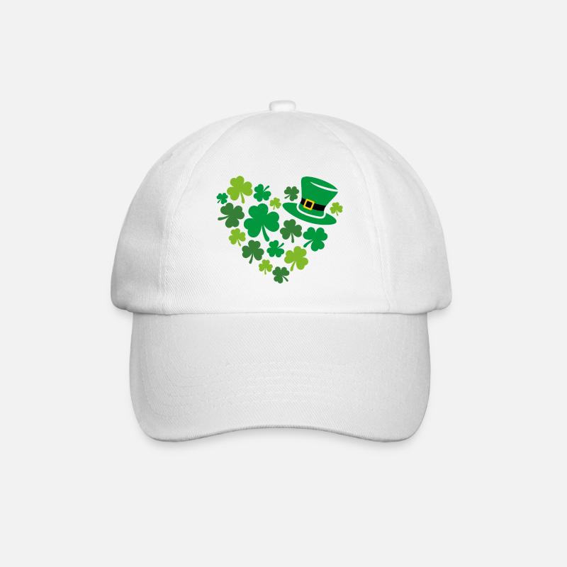 Herzförmiges Kleeblatt zum St. Patrick Tag - Baseballkappe - Weiß/Weiß