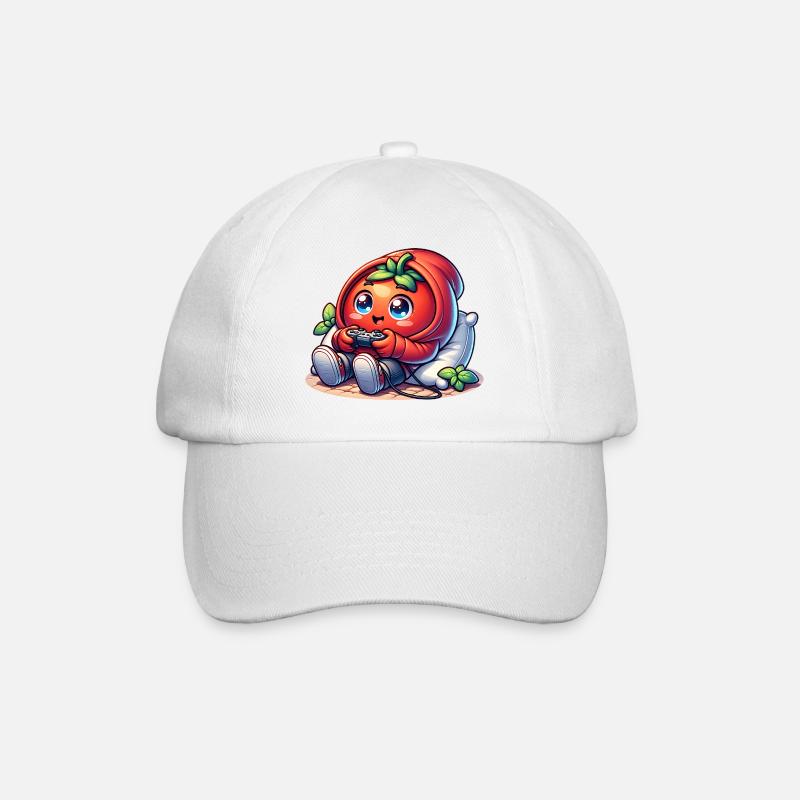 Kawaii Tomate Gamer Mit Controller Chibi Gaming - Baseballkappe - Weiß/Weiß