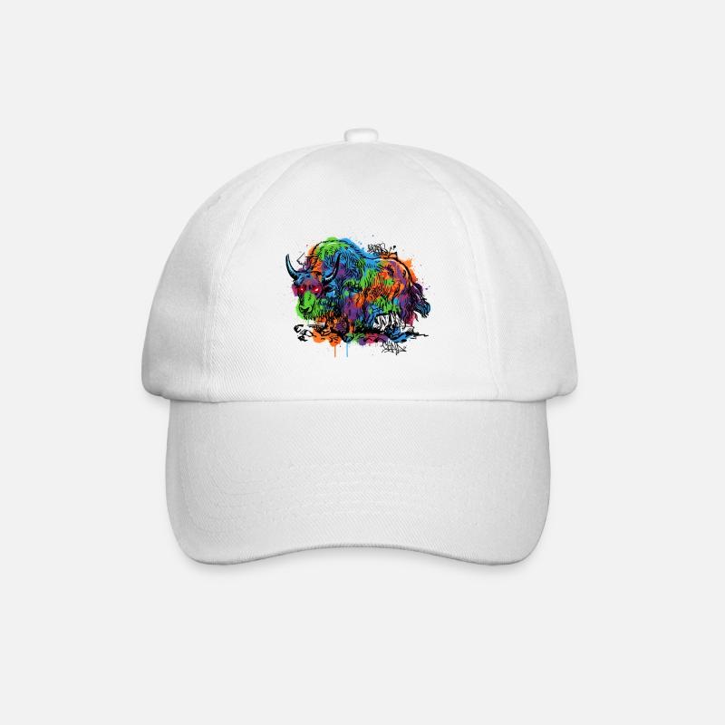 Regenbogenyak Graffiti Muster - Baseballkappe - Weiß/Weiß
