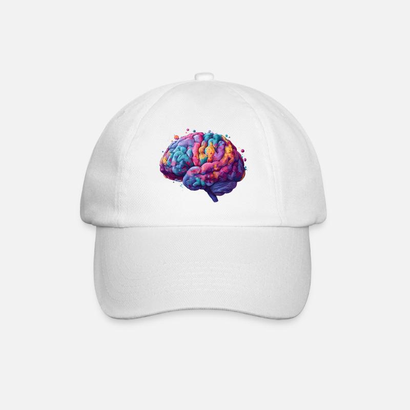 Buntes Neurodiversitäts Gehirn im farbenfrohen Kun - Baseballkappe - Weiß/Weiß
