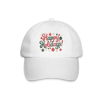Happy Holidays Ornaments Script - Baseball Cap - white/white - Front