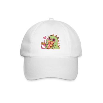 Süßer Dinosaurier liebt Peperoni-Pizza-Stück - Baseballkappe - Weiß/Weiß - Vorne