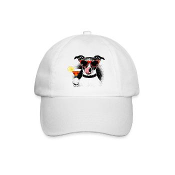 Cooler Hund – Popart Halftone mit Cocktail - Baseballkappe - Weiß/Weiß - Vorne