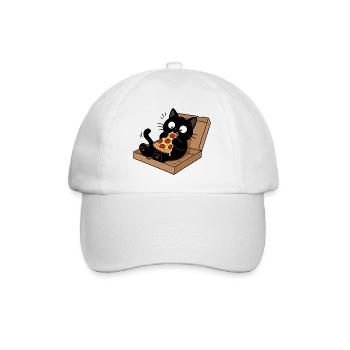 Black cat enjoying pizza - Baseball Cap - white/white - Front