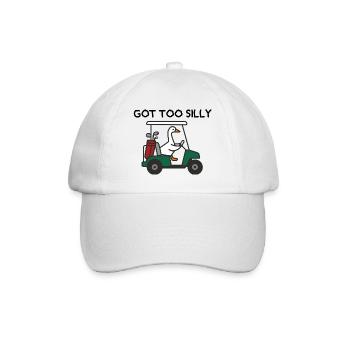 Gans im Golfwagen – Humorvolles Sportdesign - Baseballkappe - Weiß/Weiß - Vorne