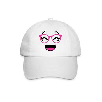Cute face in kawaii style with pink glasses - Baseball Cap - white/white - Front