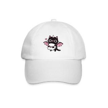 Cute Demon Black Cat Holding Skull - Baseball Cap - white/white - Front
