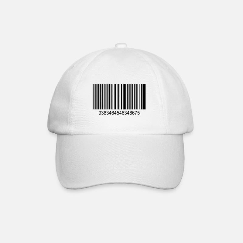 Barcode / Strichcode in Schwarz mit Zahlen - Baseballkappe - Weiß/Weiß