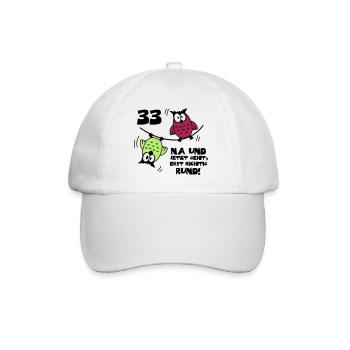 33. Geburtstag - Eulen "na und" - Baseballkappe - Weiß/Weiß - Vorne