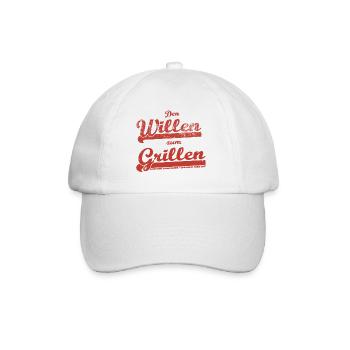 Den Willen zum Grillen - Vintage College Shirt - Baseballkappe - Weiß/Weiß - Vorne