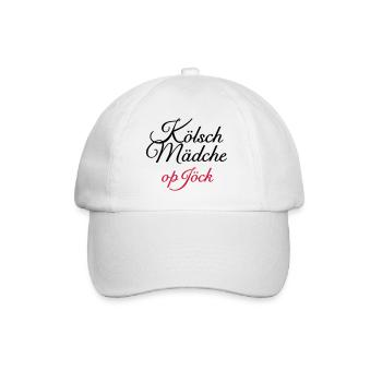 Kölsch Mädche op Jöck - Mädchen aus Köln unterwegs - Baseballkappe - Weiß/Weiß - Vorne
