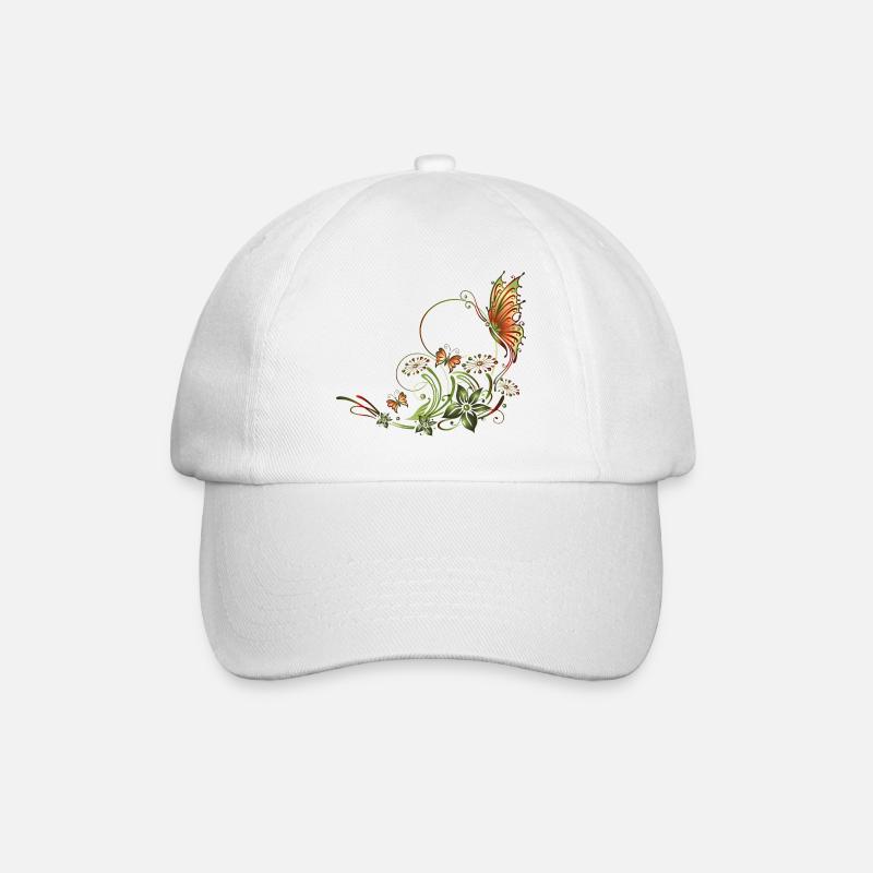 Schmetterlinge mit floralen Elementen - Baseballkappe - Weiß/Weiß