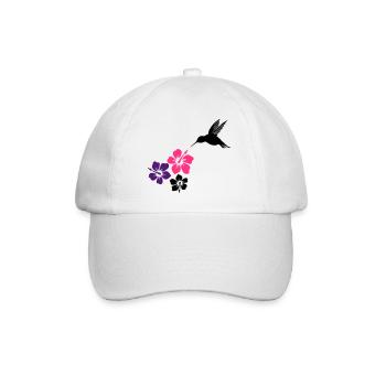 Hummingbird, colibri with hibiscus flowers. - Baseball Cap - white/white - Front