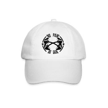 no pain gain quote bodybuilding dumbbell - Baseball Cap - white/white - Front