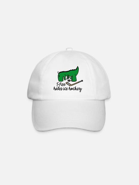 T-Rex hates ice hockey player dinosaur puck - Baseball Cap - white/white