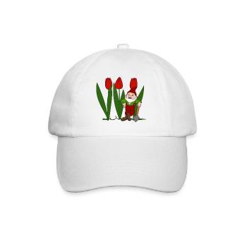 Garden gnome, tulips, spring, garden - Baseball Cap - white/white - Front