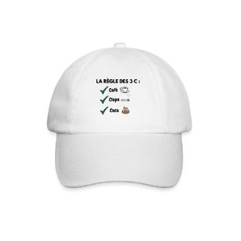 La règle des 3 C: café clope caca - Casquette classique - blanc/blanc - Devant