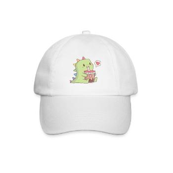 Cute Dino With Rainbow Spikes Enjoying Bubble Tea - Baseball Cap - white/white - Front