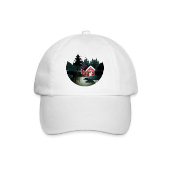 small red swedish house at the edge of the forest - Baseball Cap - white/white - Front