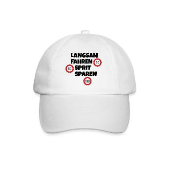 Langsam fahren - Sprit sparen - Tempolimit - Baseballkappe - Weiß/Weiß - Vorne
