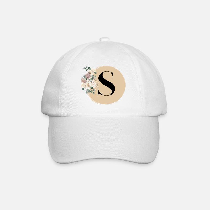 Buchstabe S - Baseballkappe - Weiß/Weiß