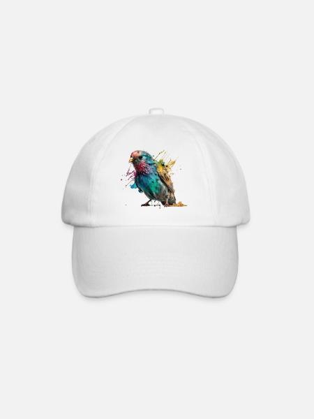 Kleurrijke Little Bird Splash Art Design - voor iedereen - Baseballcap - wit/wit