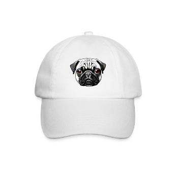Mops Design Grafik Druck Motiv - Baseballkappe - Weiß/Weiß - Vorne