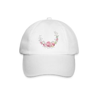 Wreath of flowers with roses, customisable - Baseball Cap - white/white - Front