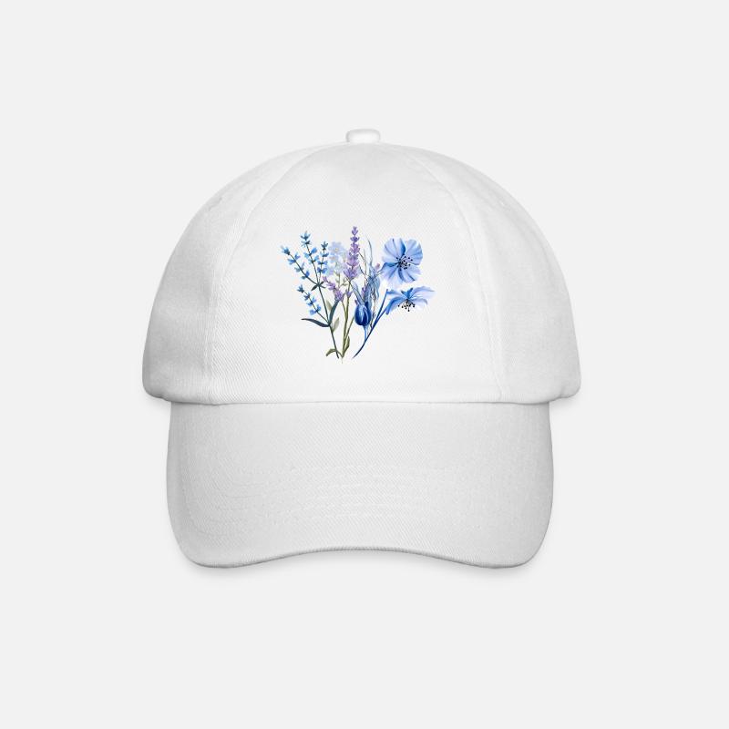 Einfaches Aquarell wilde blaue Blumen - Baseballkappe - Weiß/Weiß