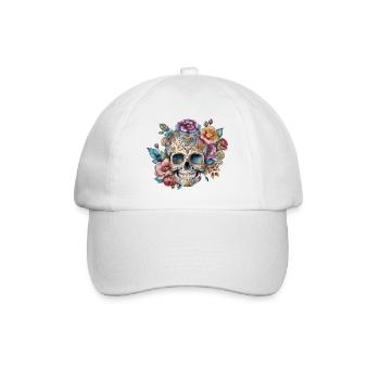 skull, romantisch, blume, vintage, rose, tatoo art - Baseballkappe - Weiß/Weiß - Vorne