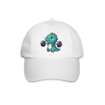 Dino T-Rex Workout Hantel Bankdrücken Design - Baseballkappe - Weiß/Weiß - Vorne