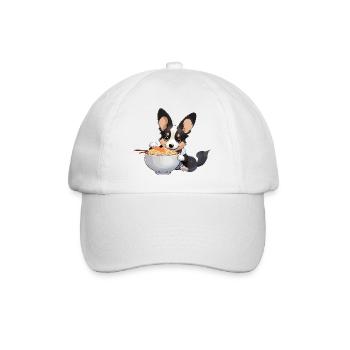 Corgi isst Ramen #3 - Baseballkappe - Weiß/Weiß - Vorne