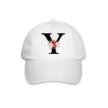 Red Floral Y Letter - Baseball Cap - white/white - Front