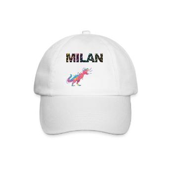 MILAN - Schöner Jungen Name mit Dinosaurier - Baseballkappe - Weiß/Weiß - Vorne