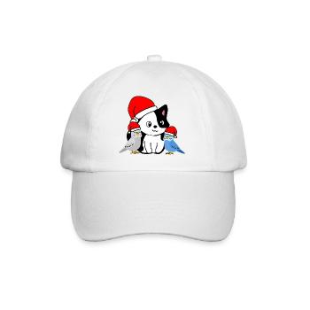 Weihnachten - Festliche Tierfreunde - Katze & Wellensittiche - Baseballkappe - Weiß/Weiß - Vorne